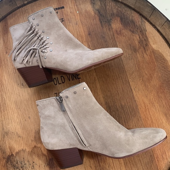Sam Edelman | Rudie Tan Suede Fringe Tassel Studded Zip Slip On Ankle Boots 7M - Picture 17 of 17